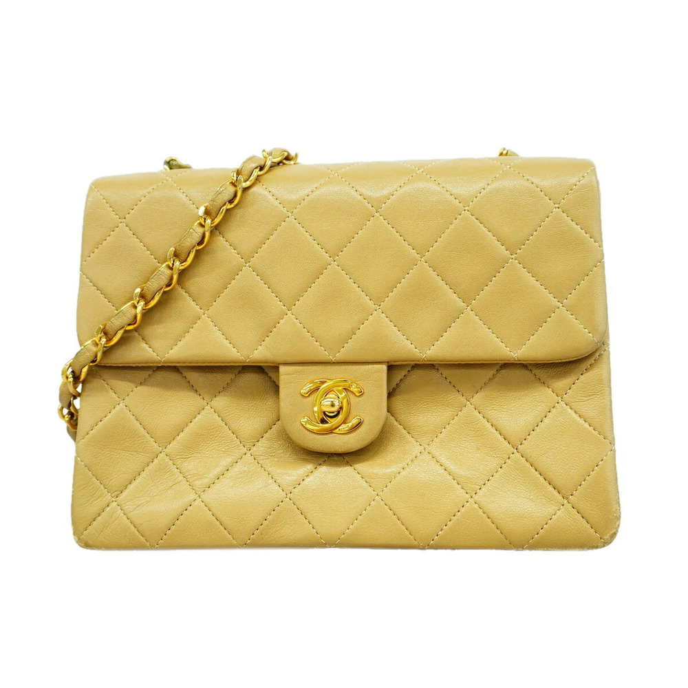 Chanel Matelassé Chain Shoulder Bag, Lambskin, Beige, Women's